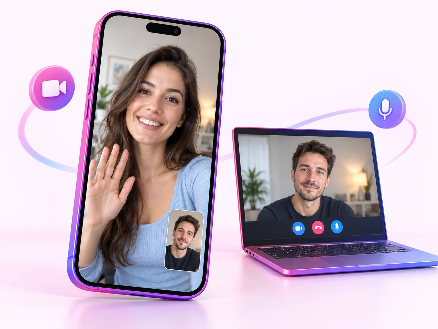Adults on a one-to-one video call across a phone and laptop
