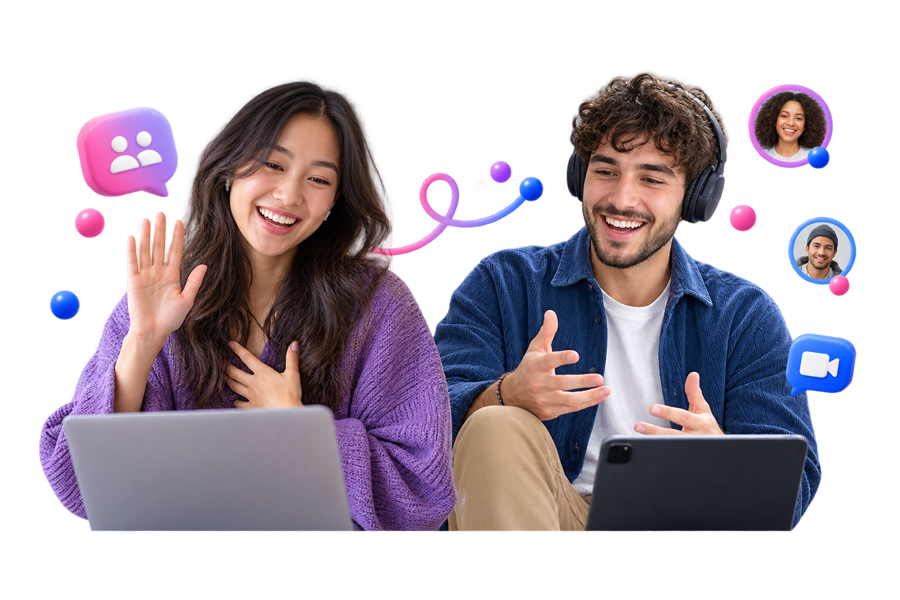 Two adults meeting through video chat beyond their usual social circle