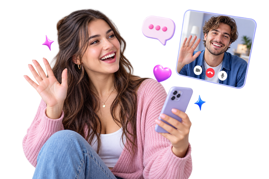 An adult choosing when to begin a friendly video conversation