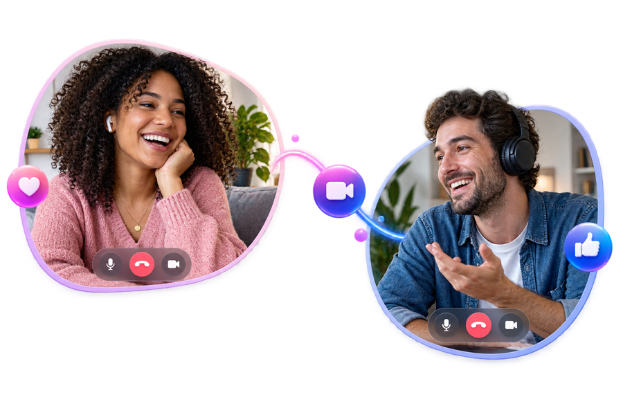 Two adults enjoying a familiar one-to-one video conversation