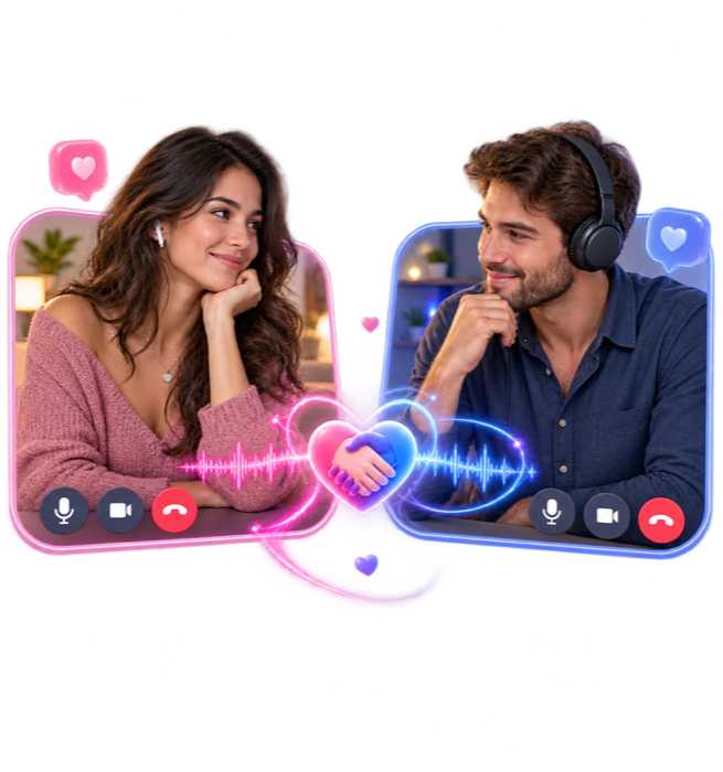Two adults listening during a private video conversation