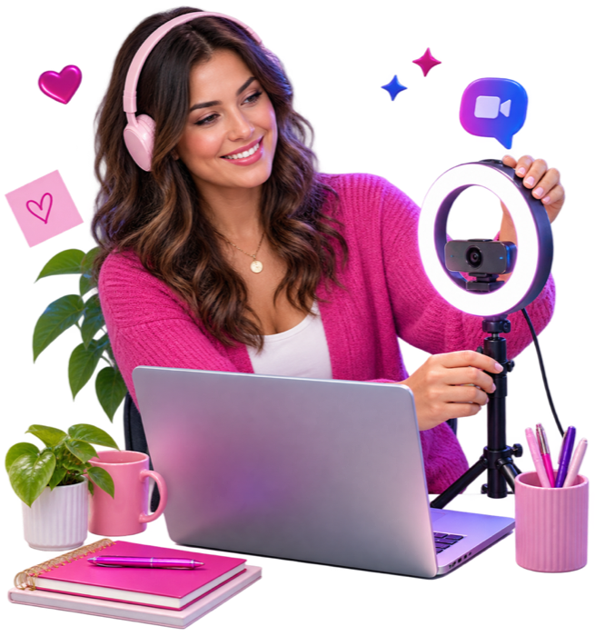 An adult preparing lighting and headphones for a first video call