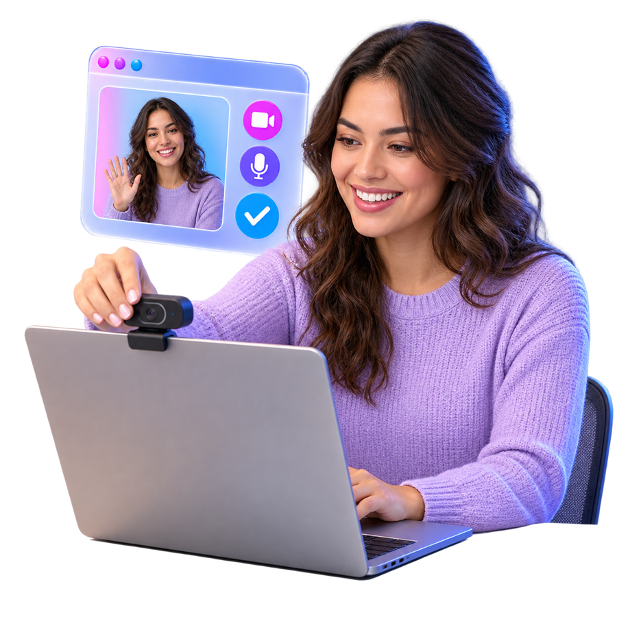 An adult preparing a browser camera for a friendly video conversation