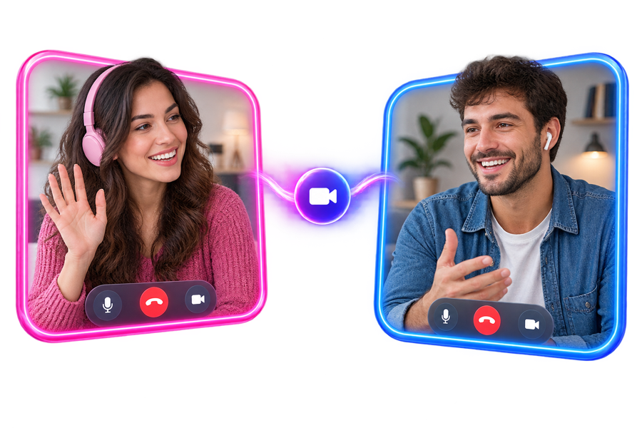 Two adults in a focused one-to-one video conversation